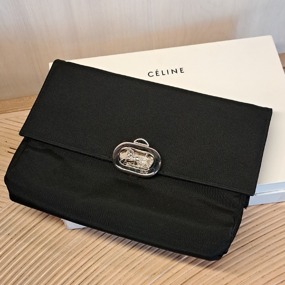Céline Black Clutch with Silver Sulky Carriage Closure And Box
